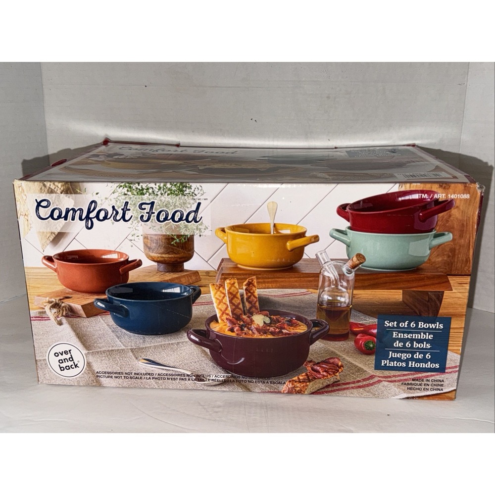 Costco Comfort Food Stoneware Bowls Set of 6 Multicolor 1401088 New in Box